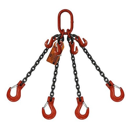 Hsi Four Leg Chain Slng, Adjstbl Type A, 3/8 in dia, 10ft L, Oblong Link to Slng Hook, 22,900lb Lmt 10AQOS3/8A-10
